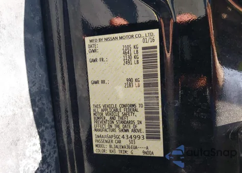 2016 Nissan Maxima 3.5 Sl из США, поврежденный, VIN 1N4AA6AP3GC434993